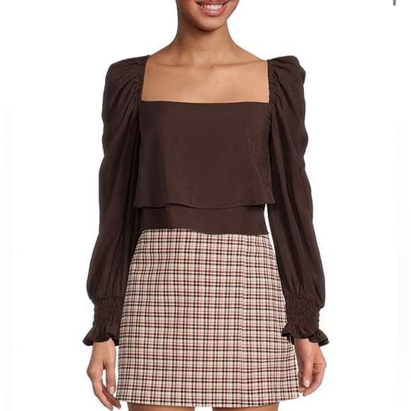 GIANNI BINI MILA DRAPEY VISCOSE SQUARE NECK LONG SLEEVE WOVEN BLOUSE SIZE SMALL - Picture 1 of 2